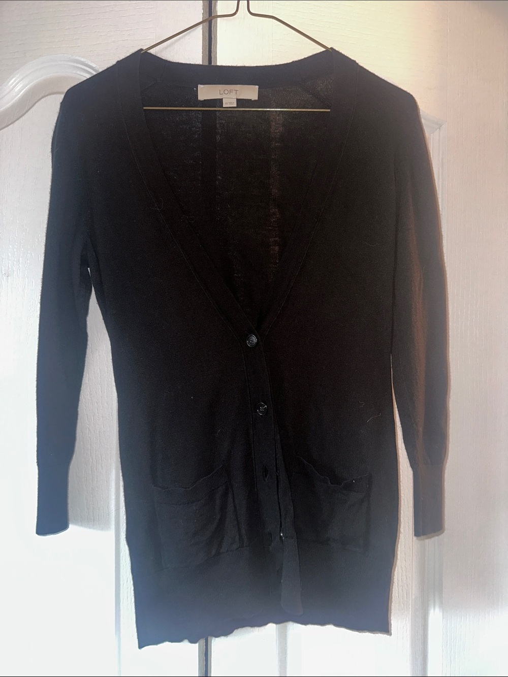 LOFT Black V-Neck Button-Front Lightweight Cardigan